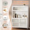 Contemporary Kitchen Pantry Cabinet With Glass Doors, Adjustable Shelves, Steel - Brushed Nickel - Image 9