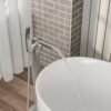 Freestanding Bathtub Faucet Waterfall Tub Filler Floor Mount Solid Brass With Hand Shower - Brushed Nickel - Image 7