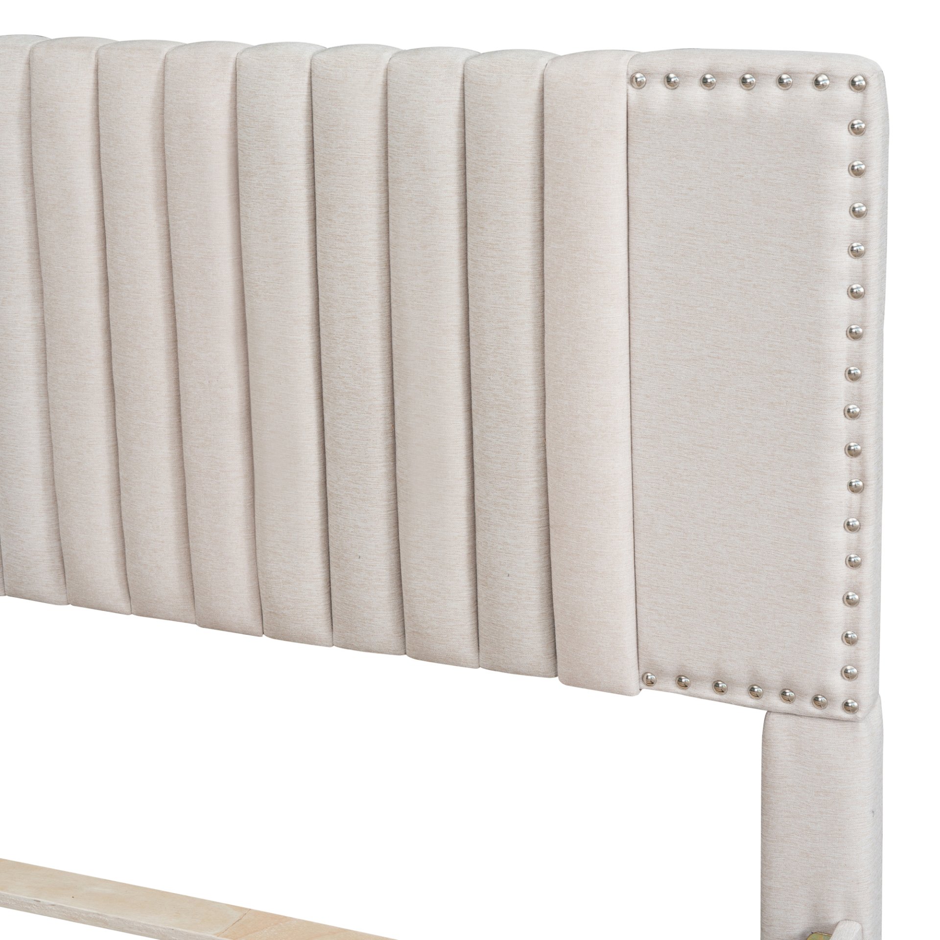 Full Size Upholstered Platform Bed With 2 Drawers And 1 Twin Size Trundle, Classic Headboard Design - Beige - Image 11