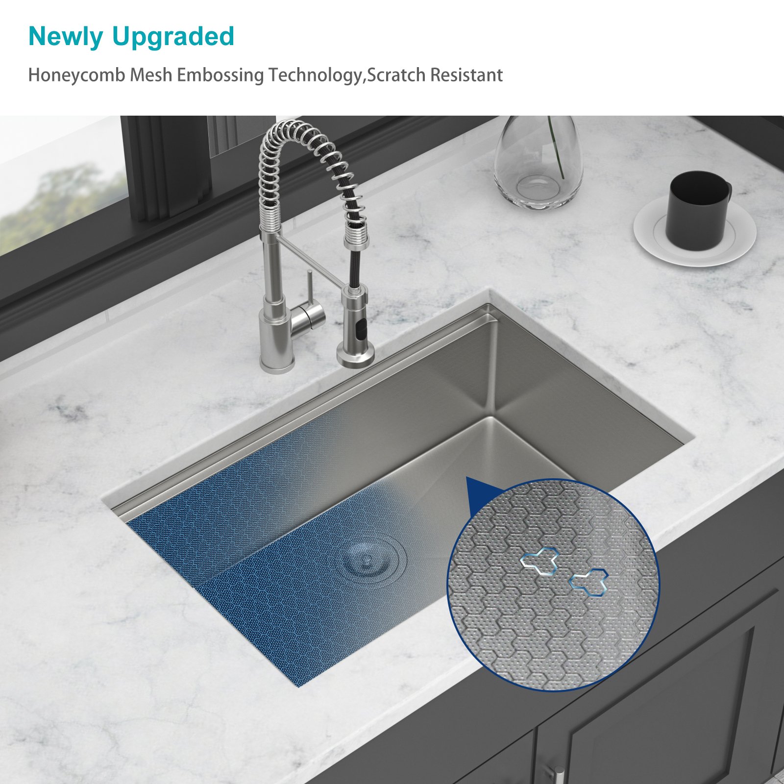 30" Undermount Kitchen Sink Single Bowl 16 Gauge T304 Ledge Workstation With 3Mm Silencer Pad - Brushed Nickel - Image 7