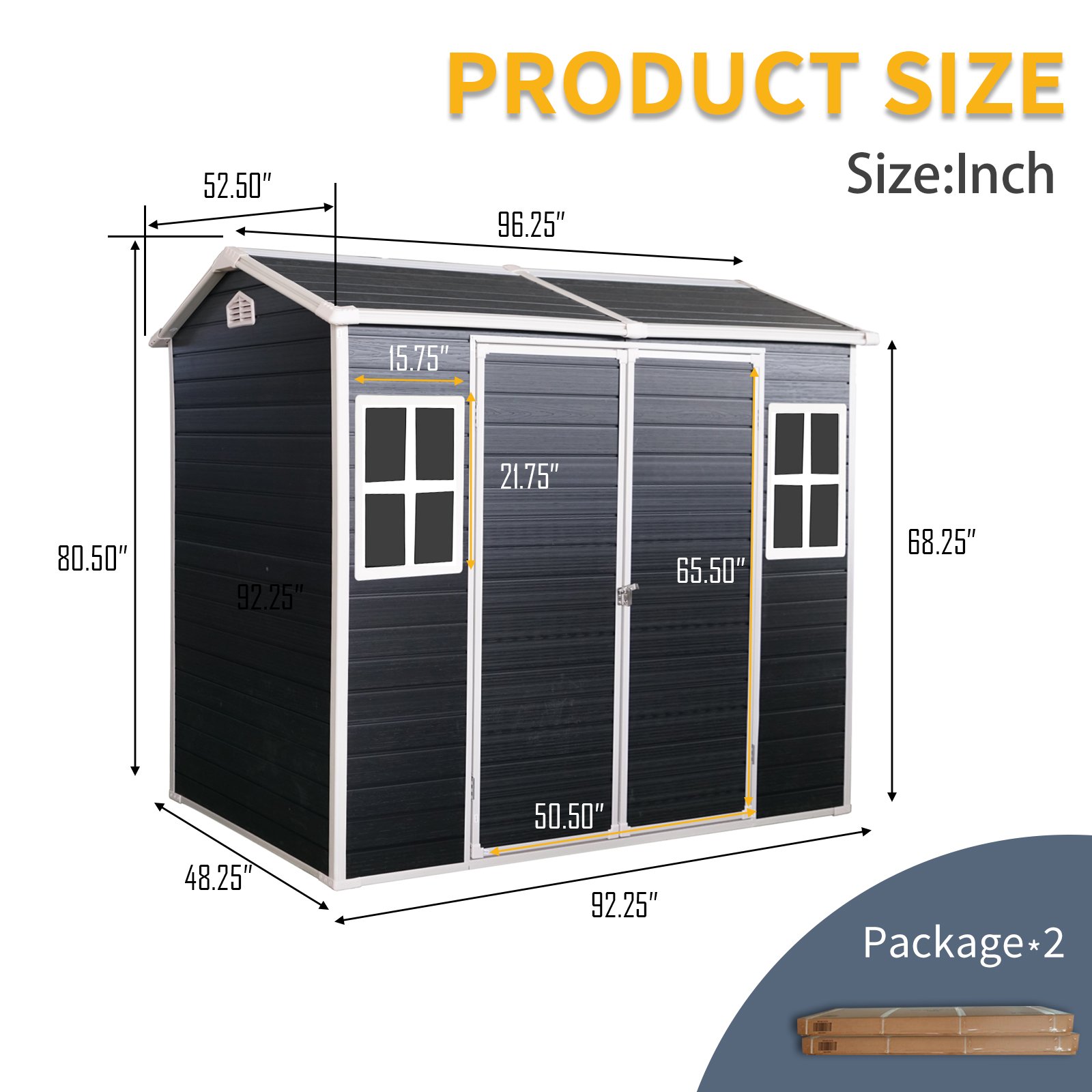 Resin Outdoor Storage Shed With Two-Window And Double-Door, Plastic Shed With Floor For Gargen, Patio, Yard, Lawn - Black - Image 3