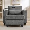 Convertible Chaise Lounge Sofa Chair Corduroy Sleeper With USB Ports, Cup Holders, Storage - Gray - Image 14