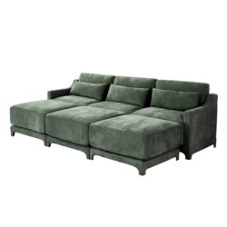 Ergonomic 3 Seater Sofa With Movable Ottomans And Lumbar Pillow Chenille With Wooden Base - Green