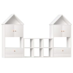 Versatile Children's Bookshelf With House-Shaped Design Multifunctional Storage - White