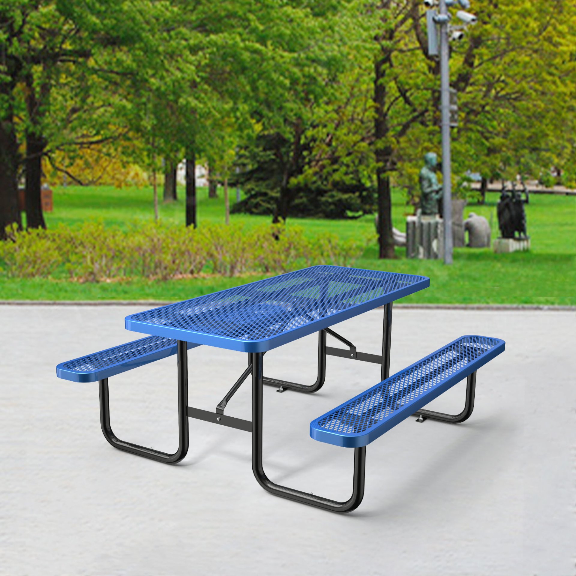 Expanded Rectangular Picnic Metal Table - Blue - Image 2