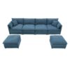 Chenille Modular Sectional Sofa, U Shaped Cloud Couch Set With Double Cushions, 6 Seat Sleeper Sofa Bed With Ottomans, Oversized Indoor Furniture - Blue - Image 3