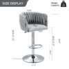 360 Degree Swivel Bar Stools Adjustable Counter Height Bar Chairs With Woven Back & Footrest, Silver Chromed Bar Stools For Kitchen Island (Set of 2) - Gray - Image 3
