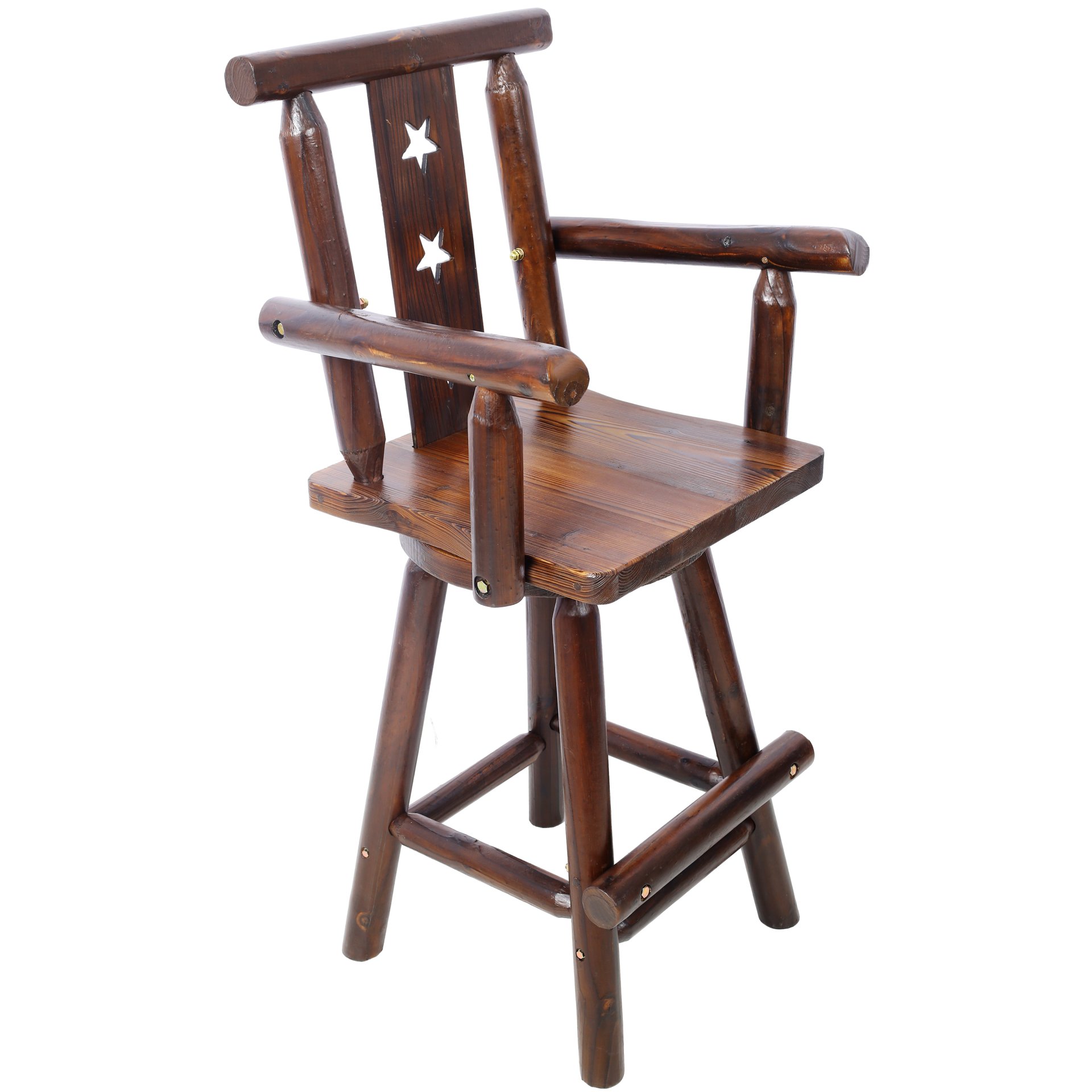 Rustic Tall Bistro Chair Decorative Star Backrest And Footrest, Fir Wood, 4 Foot - Brown - Image 5