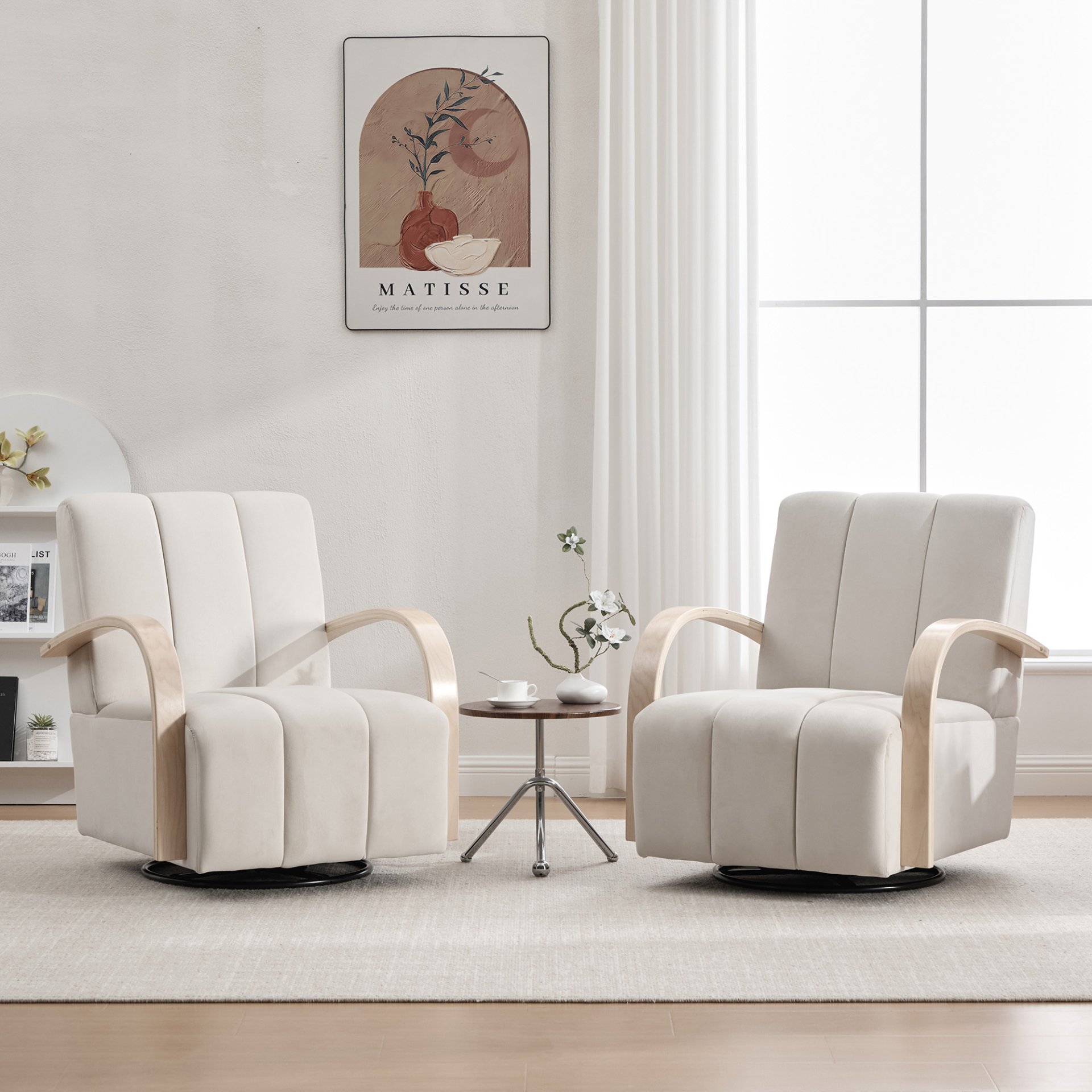 360° Swivel Accent Chair With Armrests, Comfy Lounge Chair - Beige - Image 6