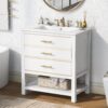 Modern Bathroom Vanity Cabinet, Combo With Open Storage, Two Drawers - White - Image 2