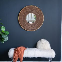 Round Carter Wooden Mirror WithIron Frame Neutral Colorway Wall Decor For Live Space, Bathroom, Entryway Wall Decor - Brown