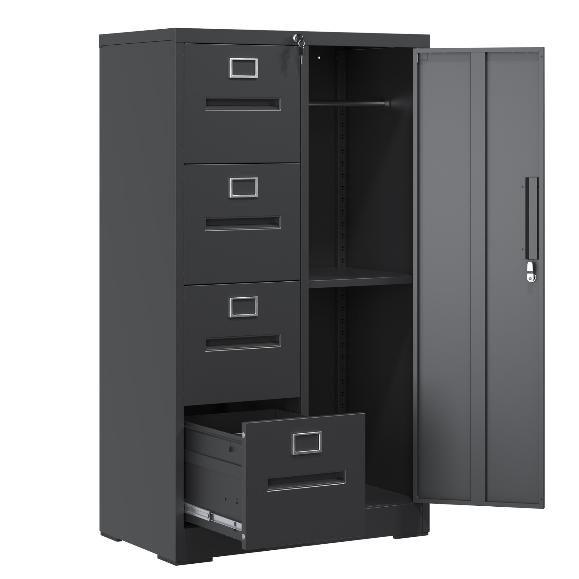 Sleek Metal Storage Vertical Filing Cabinet With Lock, 4 Drawer And 1 Door Steel File Locker For Home Office - Gunmetal Black - Image 4