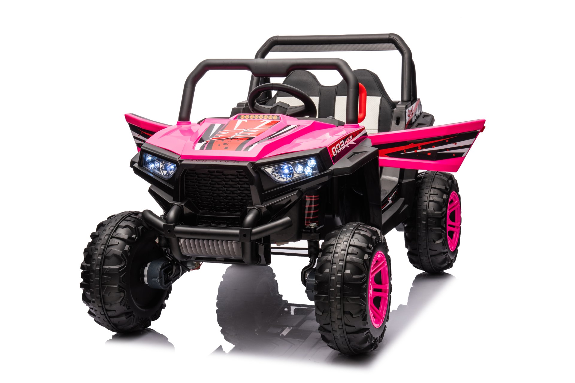 12V7A*1 30W*4 Four-Wheel Drive Leather Seat One Button Start, Forward And Backward, High And Low Speed, Music, Front Light, Power Display, Two Doors Can Open, 2.4G R / C, Seat Belt Four Wheel Absorber - Pink - Image 10