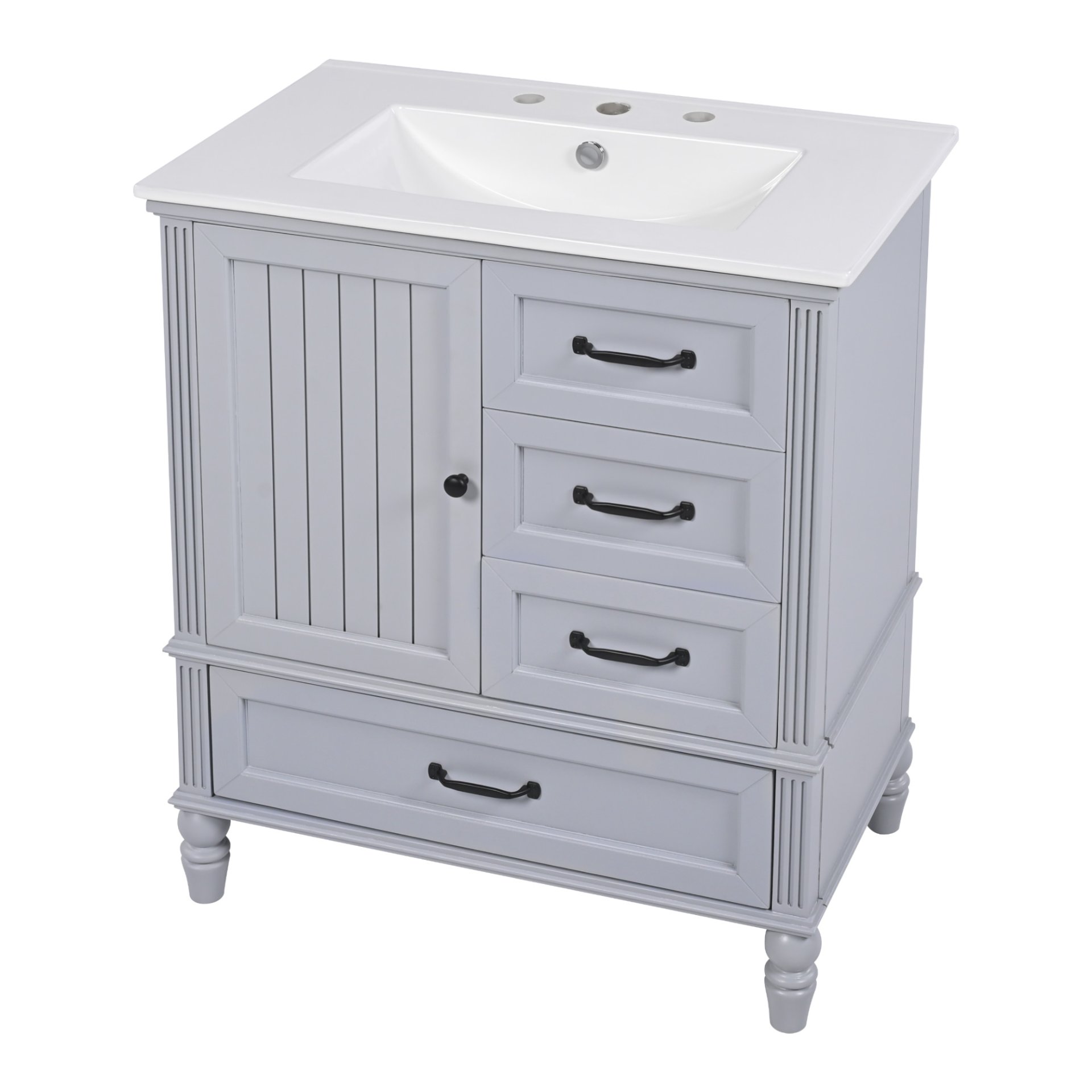 30" Bathroom Vanity With Sink, Bathroom Cabinet With A Door, 3 Drawers Legs, Adiustable Foot Pads - Gray - Image 11