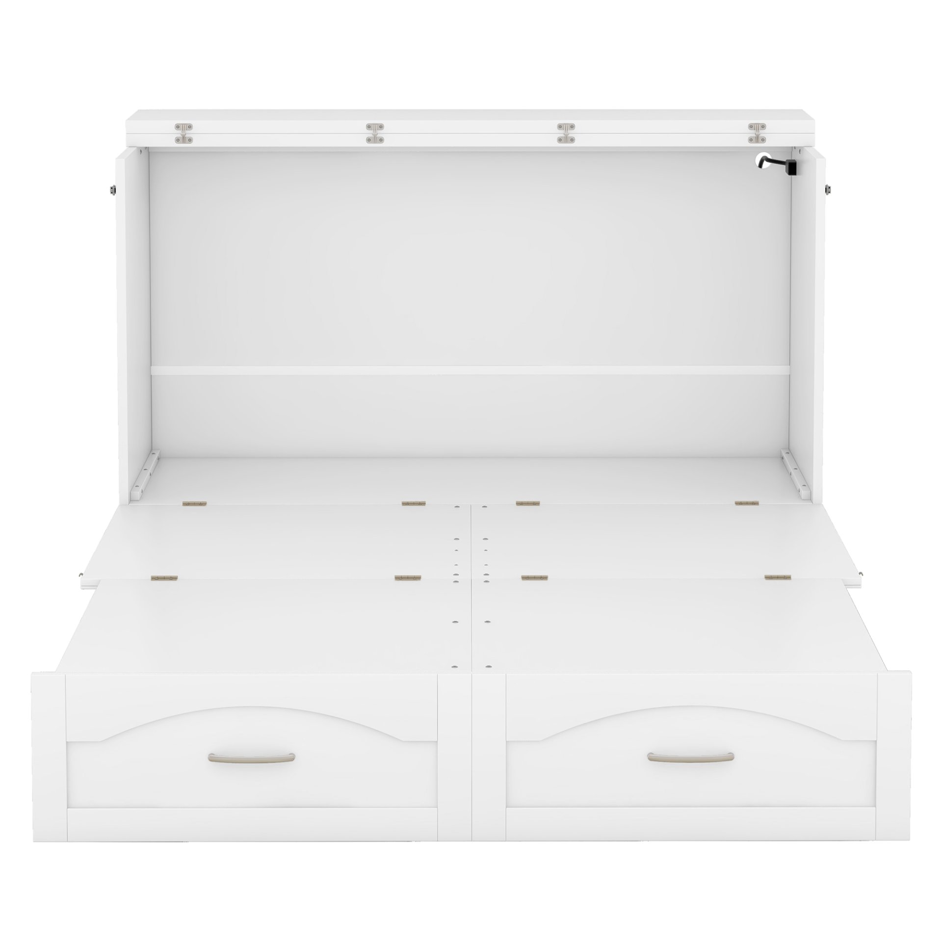 Full Size Murphy Wall Bed With Drawer And A Set Of Sockets & USB Ports, Pulley Structure Design - White - Image 4