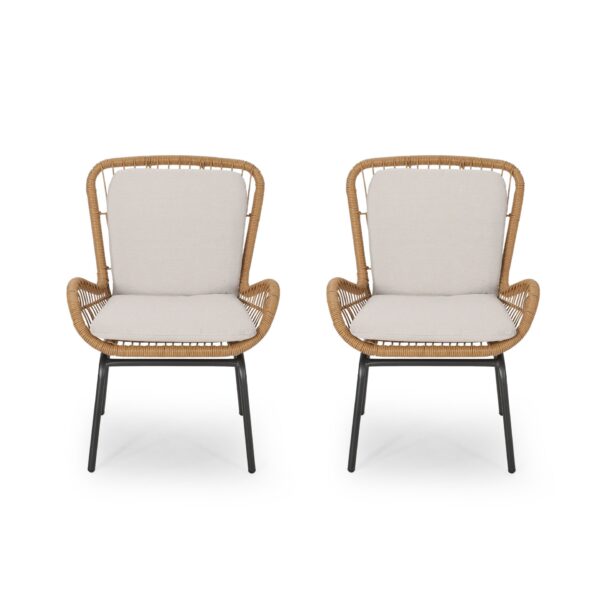 Outdoor Wicker Club Chair With Cushions (Set of 2) - Light Brown