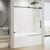 Frameless Single Sliding Shower Door With Soft Close, 5 / 16" Clear Nano Coated Tempered Glass, 60" X 60" - Matte Black - Image 4