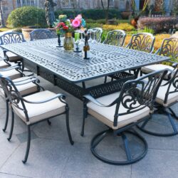 Rectangular 12 Person 108" Long Aluminum Dining Set With Cushions - Gray / Ivory