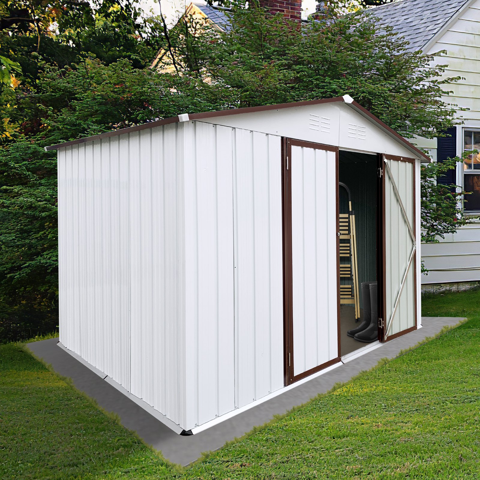 10'x8' Garden Sheds Outdoor Storage Sheds - White / Coffee - Image 4
