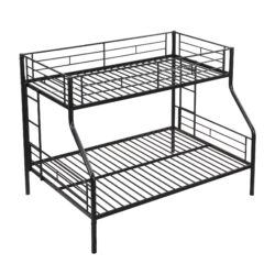 Modern Twin Over Full Metal Bunk Bed & Large Under Bed Storage - Black