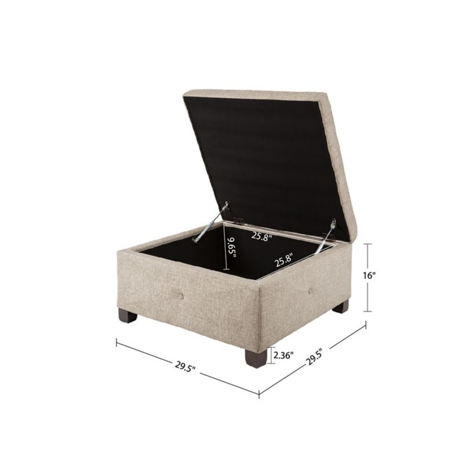 Aspen - Soft Close Storage Ottoman Sand Square Design - Sand - Image 3