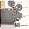 36" Shaker Free Standing Bathroom Vanity Cabinet With Sink, Soft Close Drawers, Soft Close Doors - Gray - Image 8