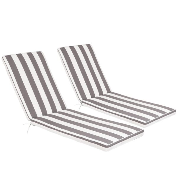 2 Pieces Set Outdoor Lounge Chair Cushion Replacement Patio Furniture Seat Cushion Chaise Lounge Cushion - Gray / White