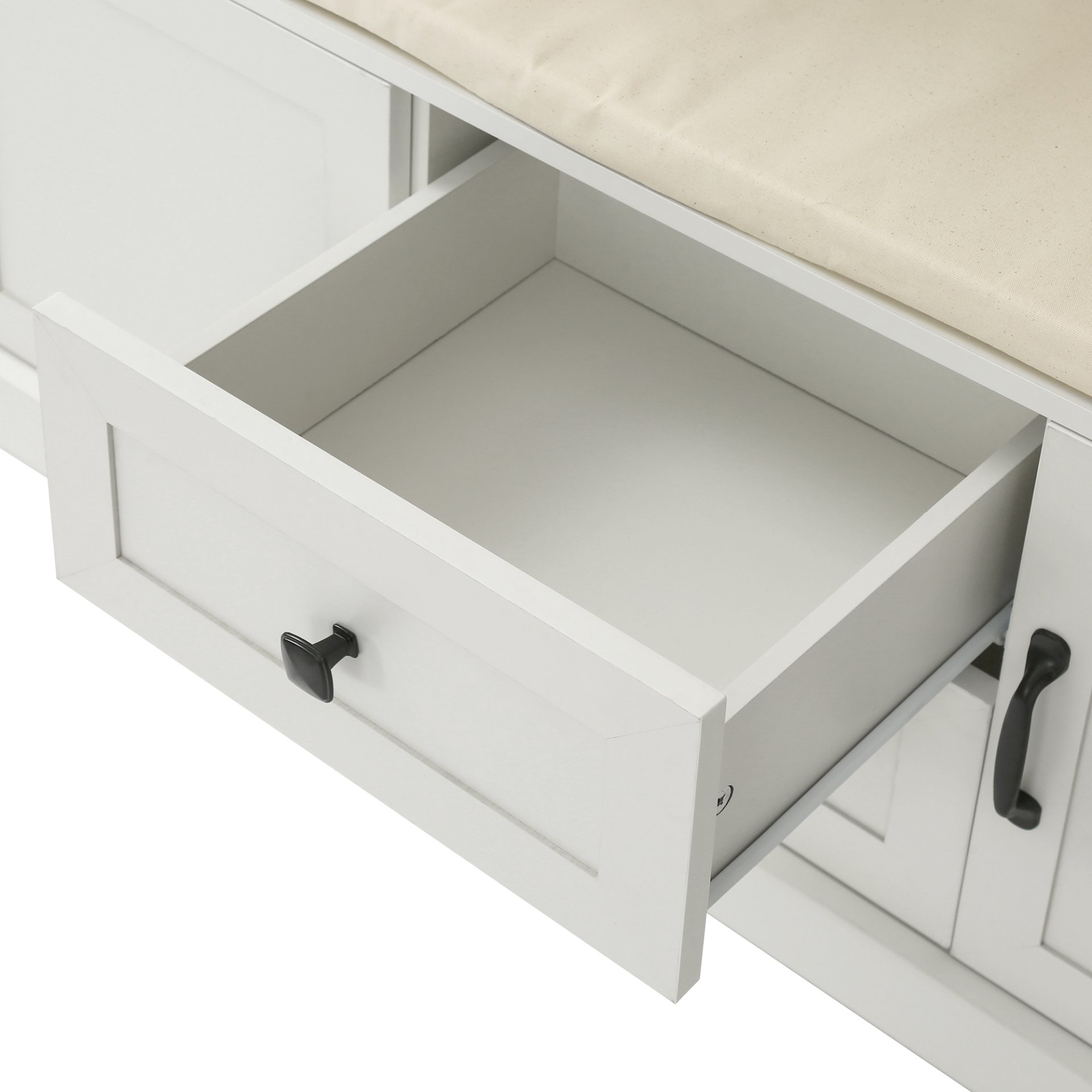 Hall Tree With 3 Hooks, Coat Hanger, Entryway Bench, Storage Bench, 3 In 1 Design, For Entrance, Hallway White - White - Image 9