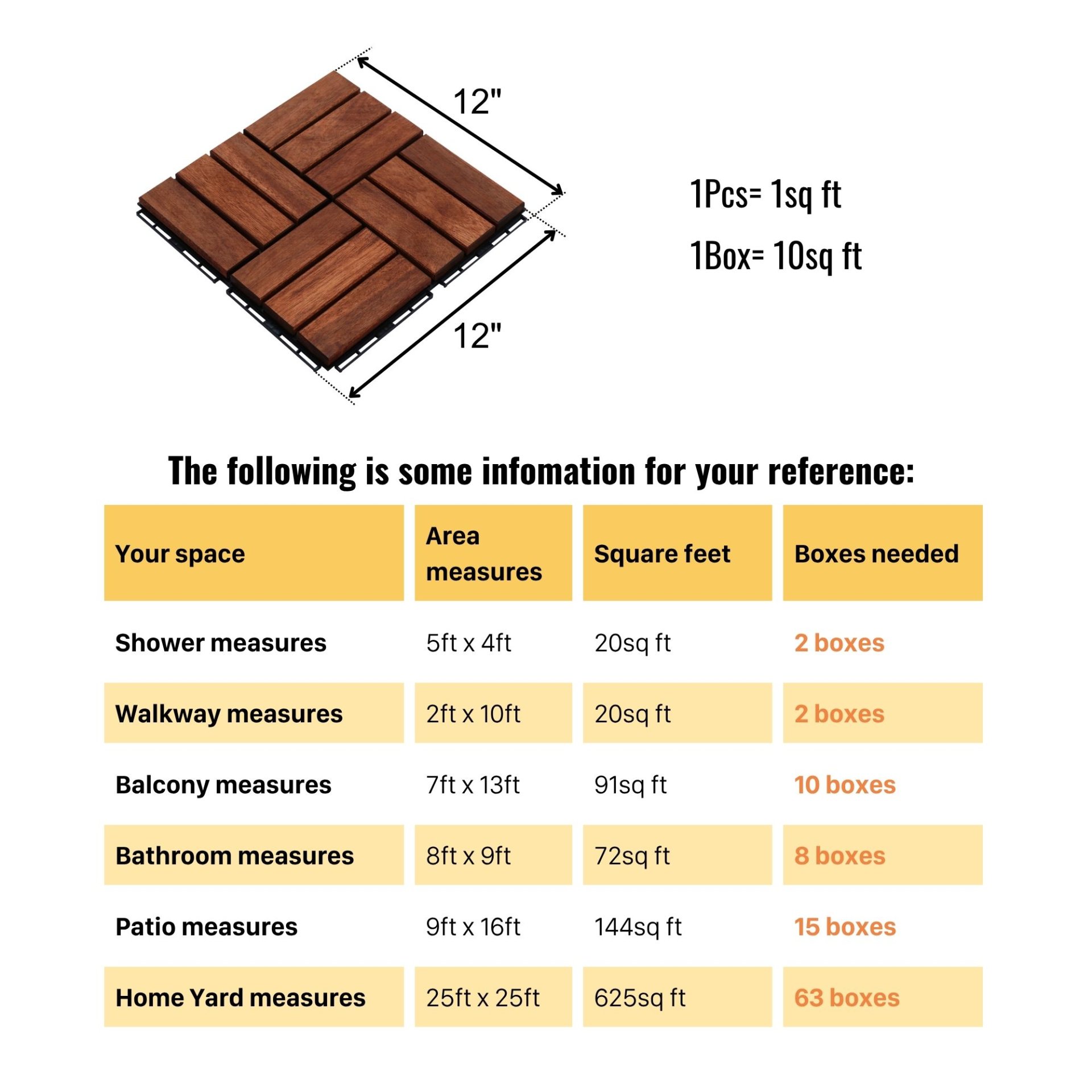 Acacia Wood Interlocking Deck Tiles Checker Pattern, 10 Piece Square Acacia Hardwood Outdoor Flooring For Patio, Bancony, Pool Side - Brown - Image 8