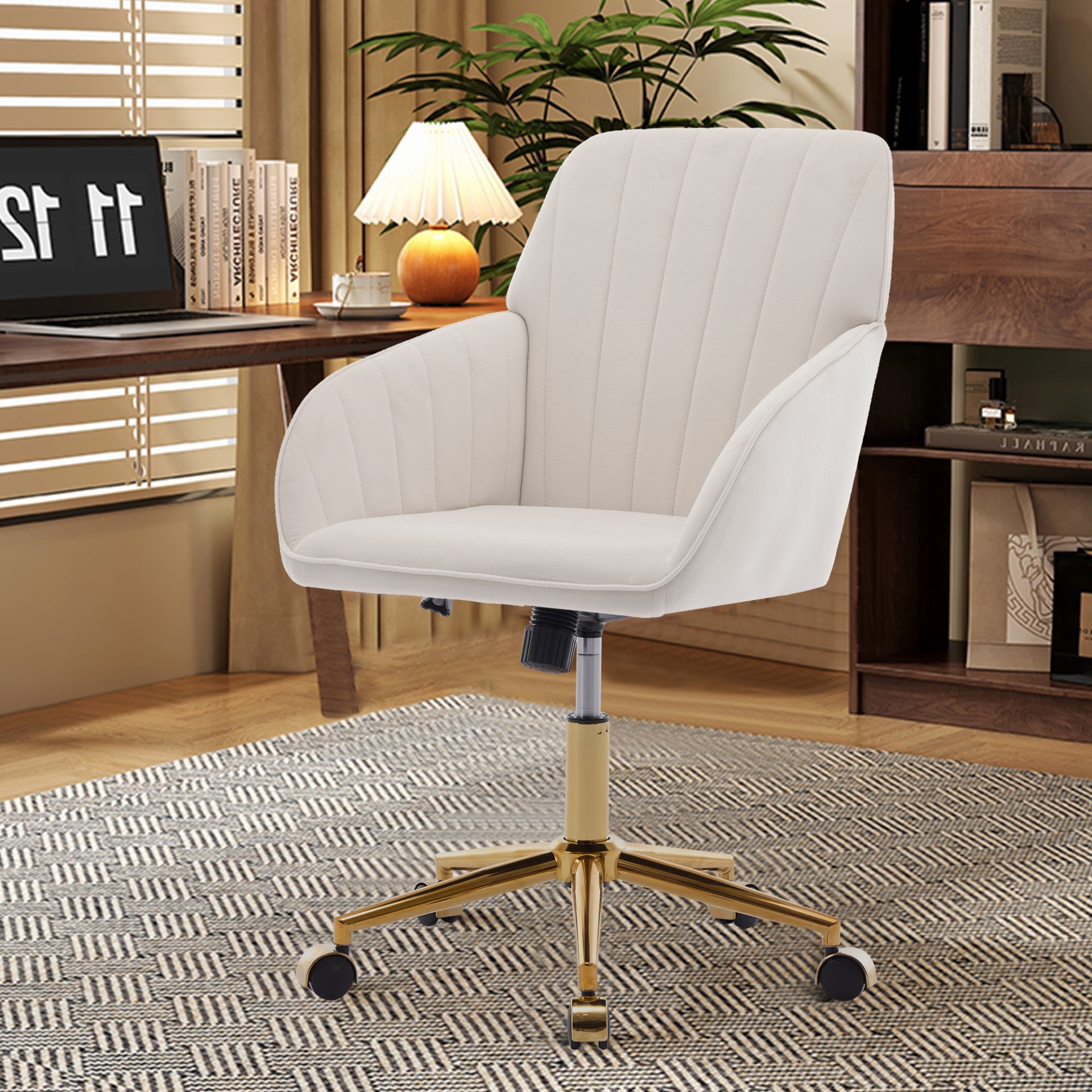 Ergonomic Swivel Office Chair, Adjustable And Comfortable - Beige - Image 5