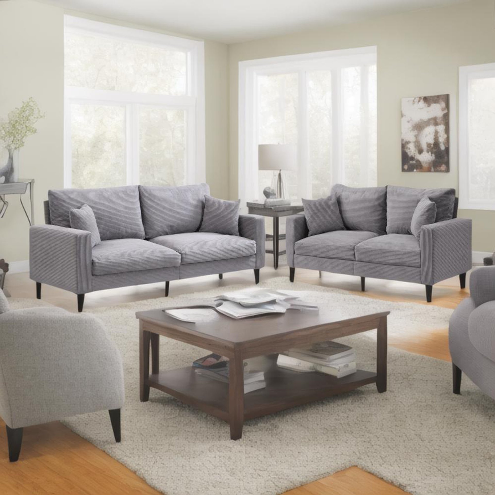 Modern Upholstered 2 Piece Sofa Set With 3 Seater And 2 Seater For Living Room - Light Gray - Image 2