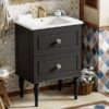 Bathroom Vanity Cabinet With Ceramic Sink Combo Set, Frame Modern Bathroom Storage Cabinet With 2 Drawers - Black - Image 26