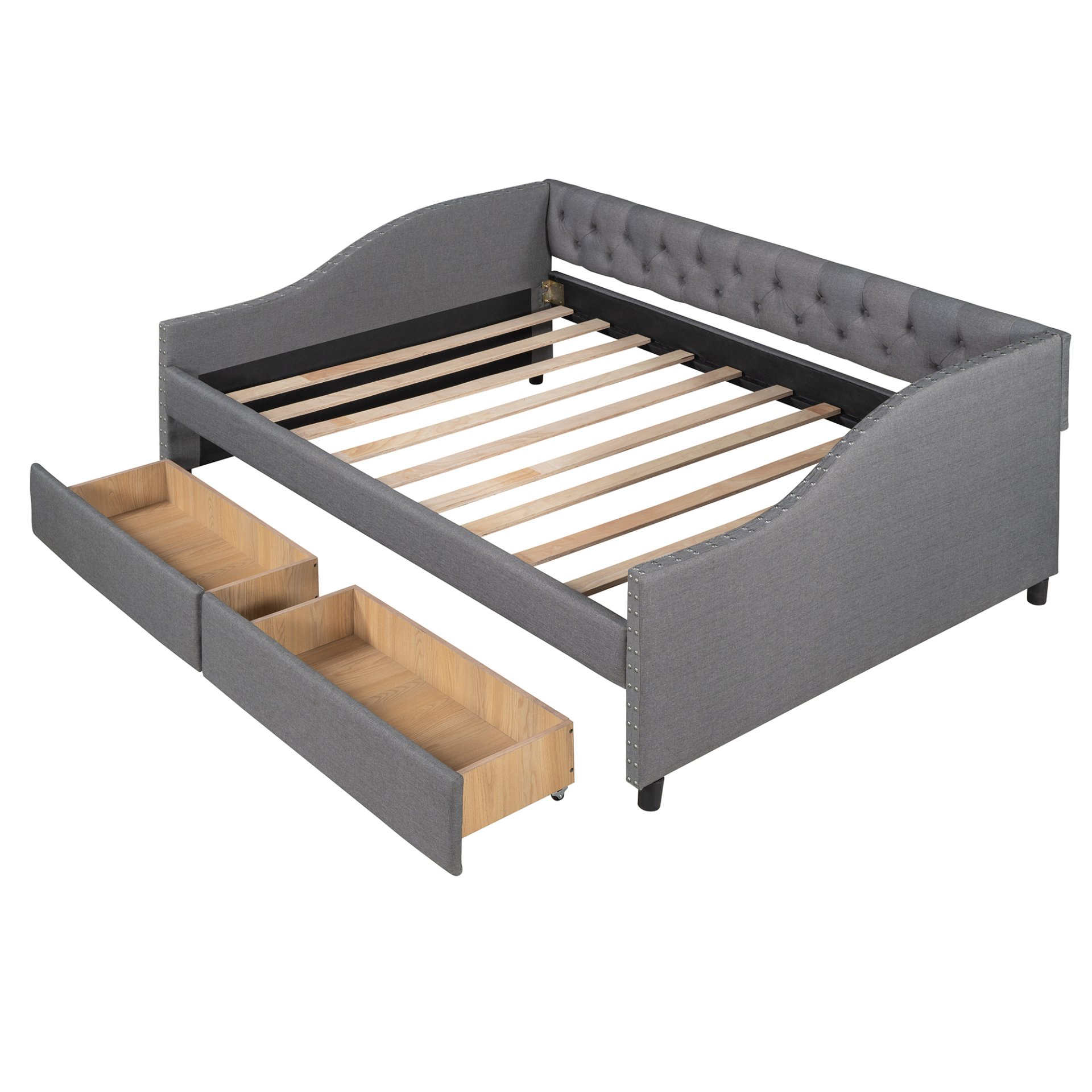 Full Size Upholstered Daybed With Two Drawers, Slat Support - Gray - Image 8