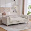 Modern Upholstered End Of Bed Bench With Armrests, Chenille Chaise Lounge Couch With Bolster Pillows, Rubberwood Legs - Beige - Image 5