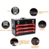 20'' Portable 3 Drawer Steel Toolbox, 4 Layers Of Tools With Metal Latches, With Top Storage Tray And Carrying Handle, Multi Function Tool Storage For Garage, Home, Or Workbench - Black / Red - Image 5
