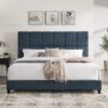 King Size Squares Upholstered Platform Bed - Navy Blue Denim - Image 10