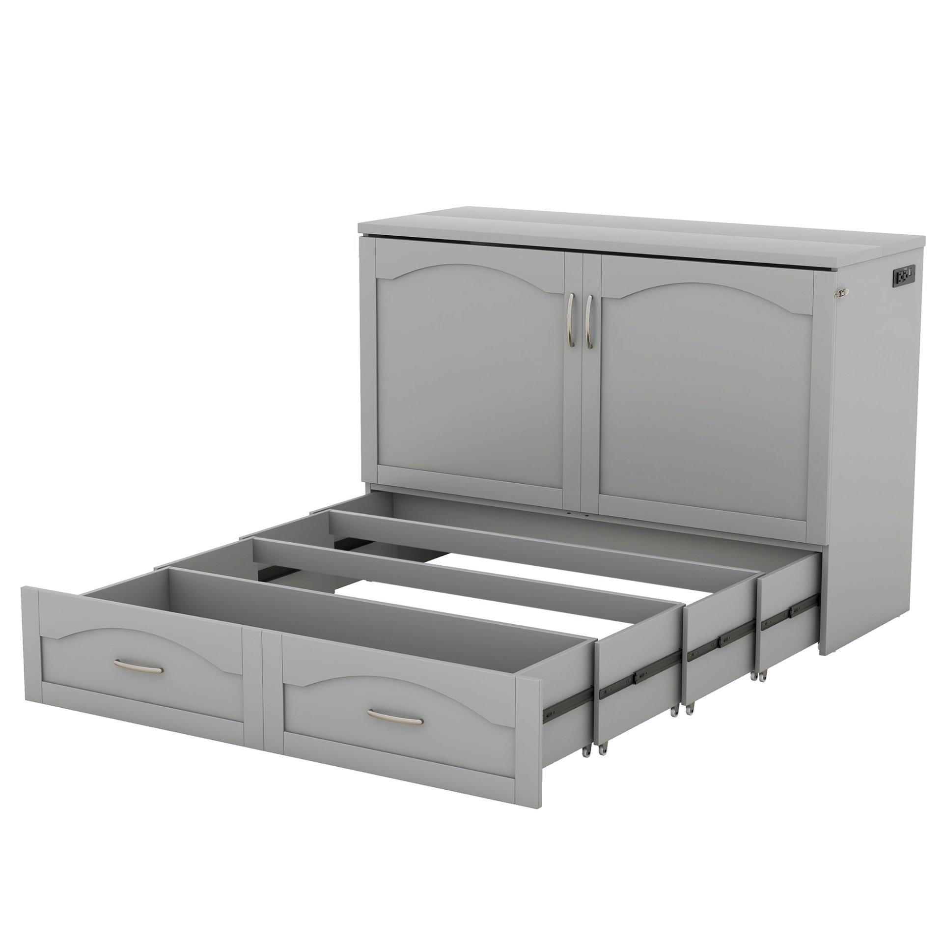 Full Size Murphy Wall Bed With Drawer And A Set Of Sockets & USB Ports, Pulley Structure Design - Gray - Image 21