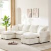 Modern U-Shape Modular Sofa, 6 Seat Chenille Sectional Couch Set With 2 Pillows Included, Freely Combinable Indoor Funiture - White - Image 15