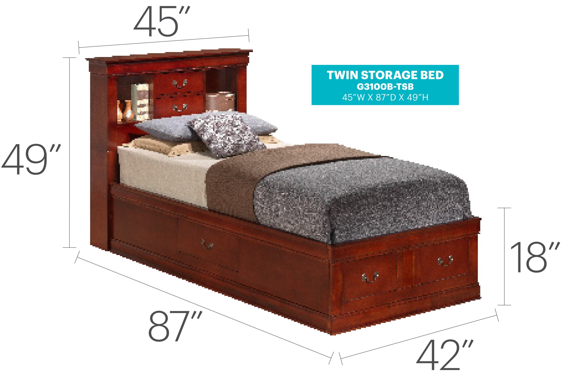 Louis Phillipe - Twin Storage Bed - Cherry - Image 5