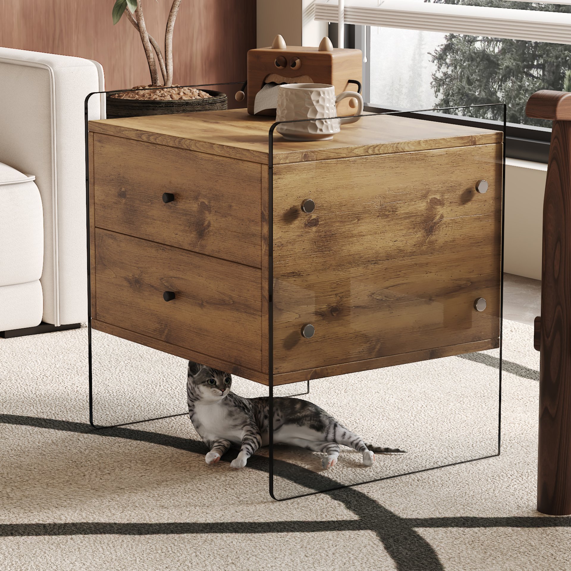 Double Drawer Bedside Table - Wood - Image 9