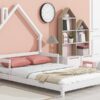 Full House-Shaped Headboard Bed With Handrails, Slats - White - Image 7