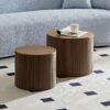 Handcrafted Nested Table Set 2 Pieces, Round Coffee Table - Walnut Color - Image 4
