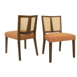 Mid Century Rattan Dining Chair Without Arms (Set of 2) - Caramel / Walnut