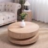 Modern Round Wood Coffee Table, Accent Table For Living Room - Antique Natural / Natural / Rustic - Image 2