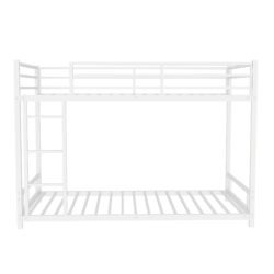 Twin Over Twin Bunk Bed With Noise Reduction And Safety Guardrail - White