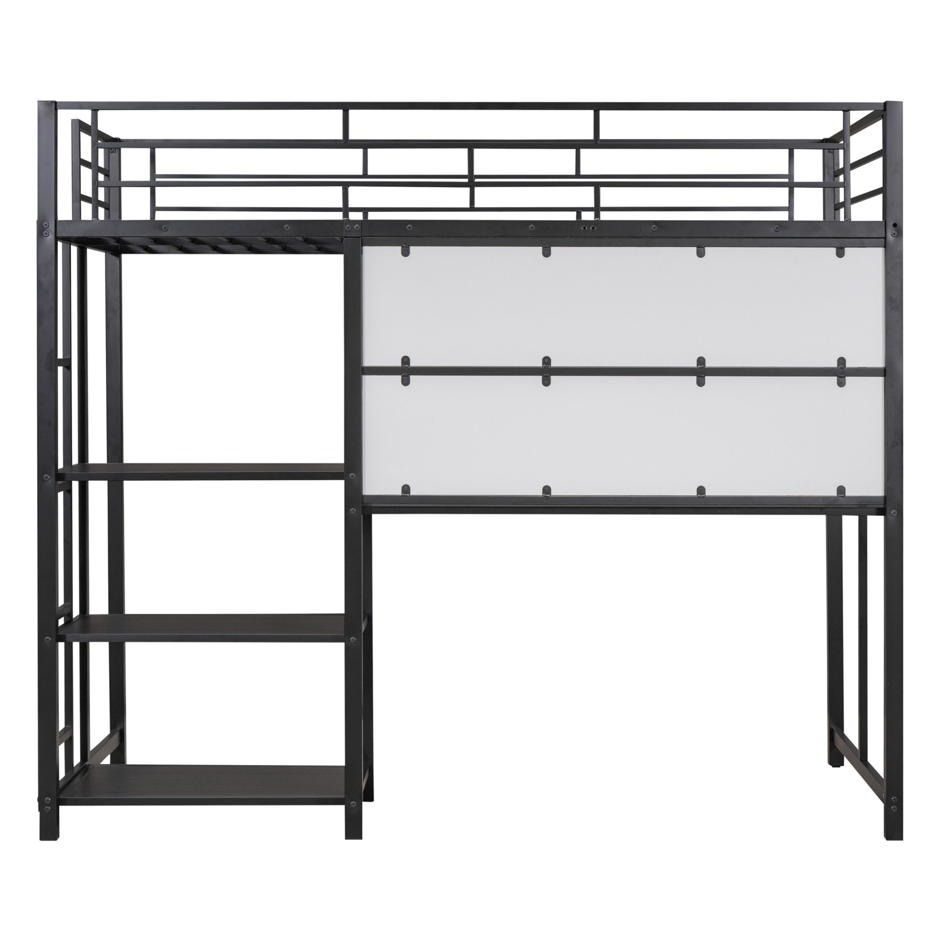 Twin Size Loft Bed With Desk And Whiteboard With 3 Shelves And Ladder - Black - Image 3