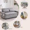 Pull Out Sleep Sofa Bed Loveseats Sofa Couch With Adjsutable Backrest, Storage Pockets, 2 Soft Pillows, USB Ports For Living Room, Bedroom, Apartment, Office - Gray - Image 8