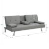 Modern Sofa Bed With Armrest 2 Holders, Wood Frame & Stainless Leg, Futon Style - Gray - Image 3