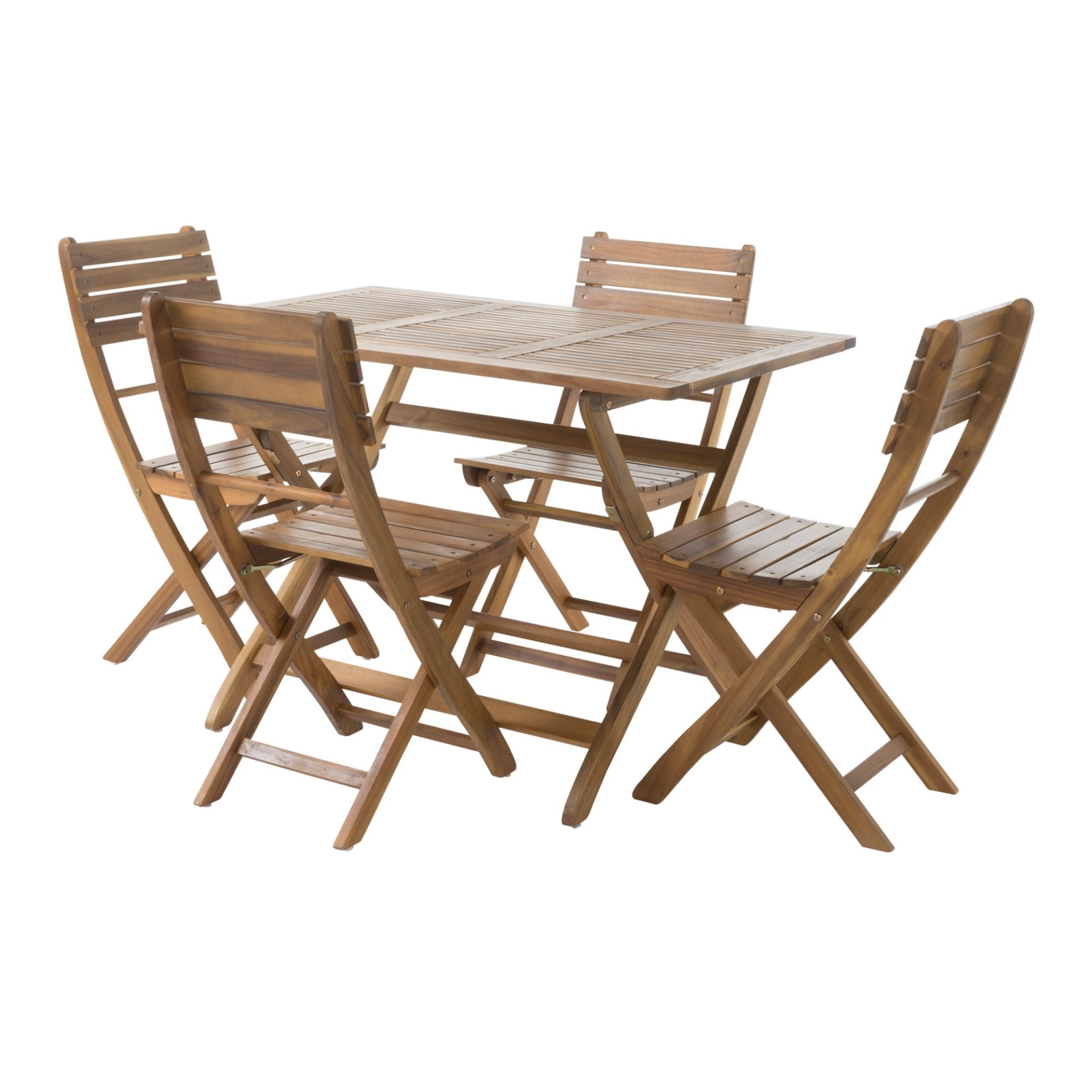 Natural 5 Piece Wood Outdoor Patio Dining Set - Natural Stained - Image 2