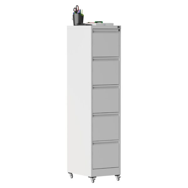 Heavy Duty 5 Drawer Metal Vertical File Cabinet With Lock And Wheels For Home Office - Brushed Nickel